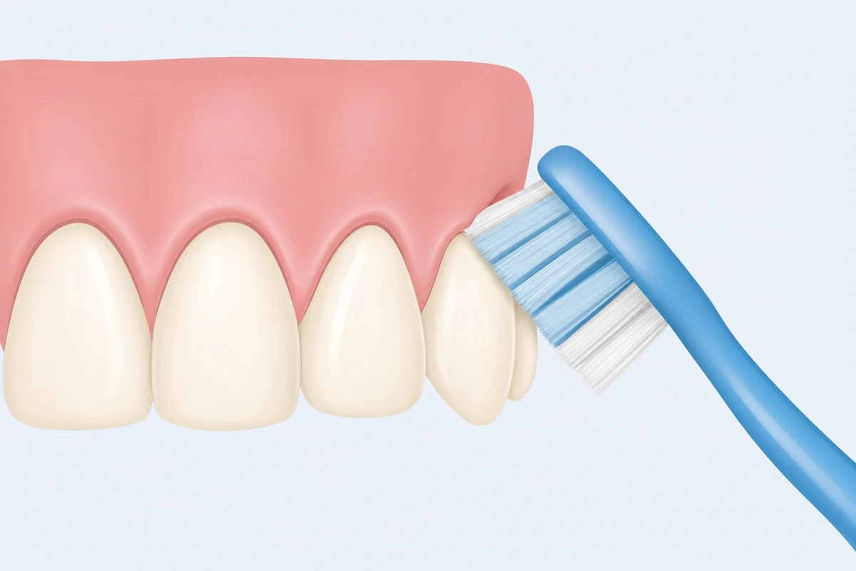 Toothbrush angled at 45 degrees to the gumline