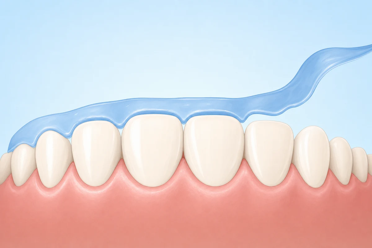 Gum barrier being peeled away from gumline after whitening is complete